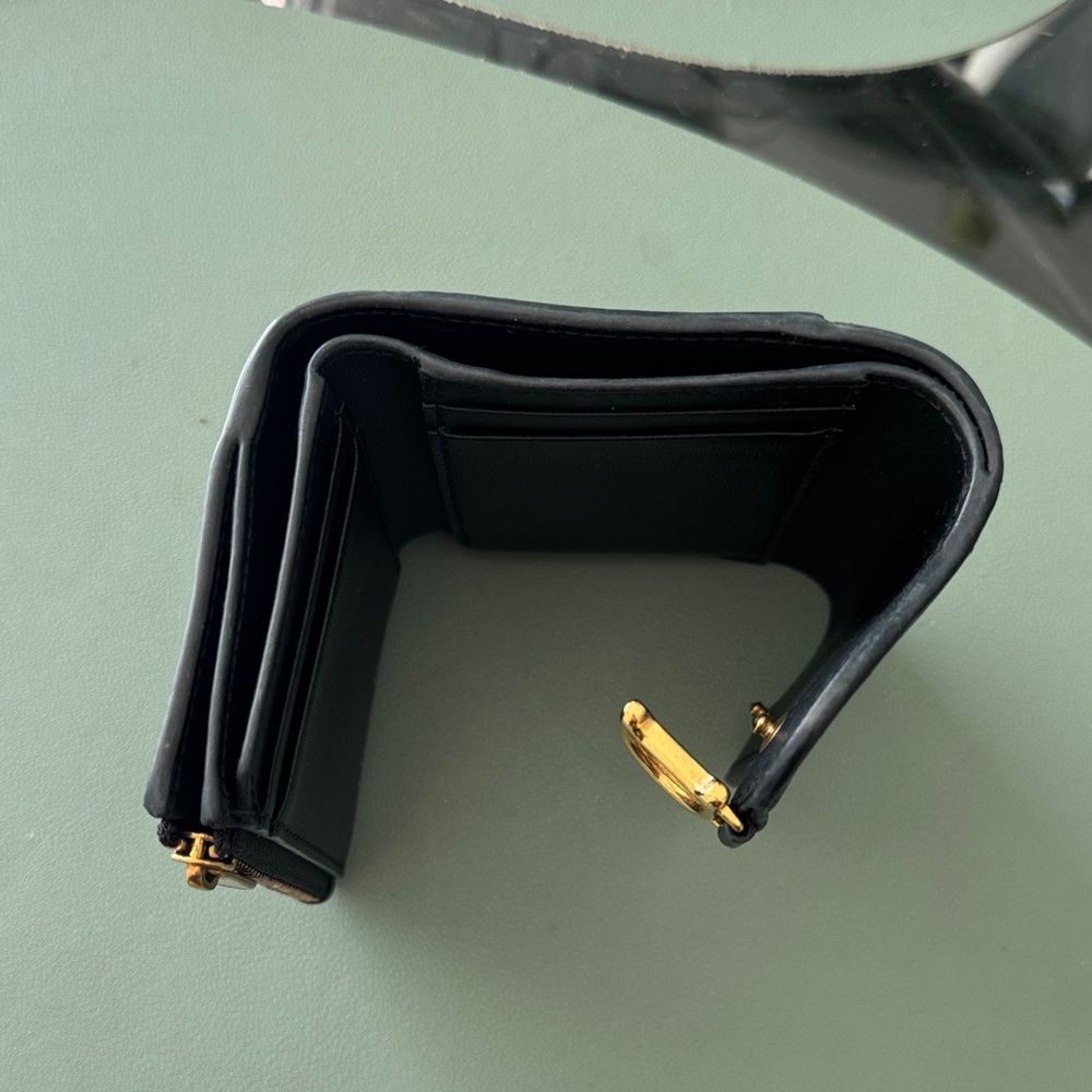 Christian Dior Black Leather Compact Wallet Gold D Buckle - Picture 7 of 8